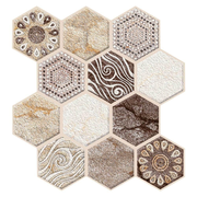 3D Brown Tone Hexagon Boho Peel and Stick Wall Tile