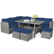 7 Pieces Outdoor Wicker Sectional Sofa Set with Dining Table