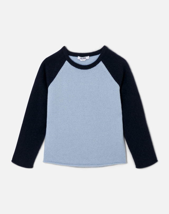 Shrunken Baseball Raglan - Bluebell/Navy