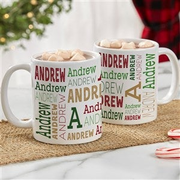 Christmas Repeating Name Personalized Coffee Mug 11 oz.- White