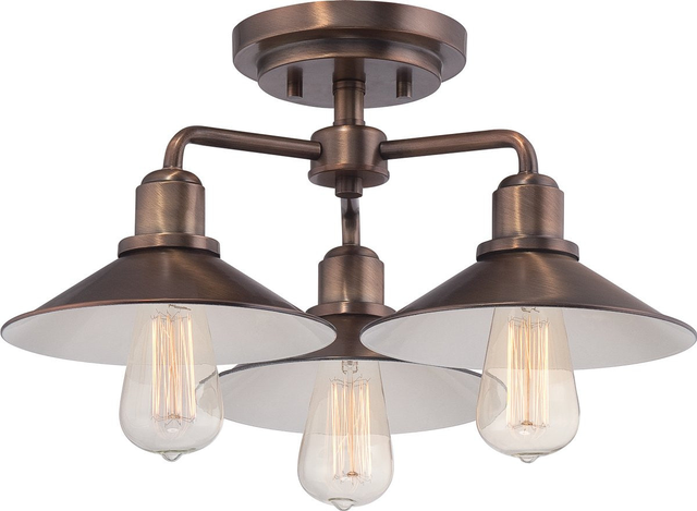 18"W Newbury Station 3-Light Semi-Flush Old Satin