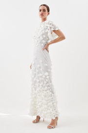 Petite Crystal Applique Angel Sleeve Woven Maxi Dress | Karen Millen