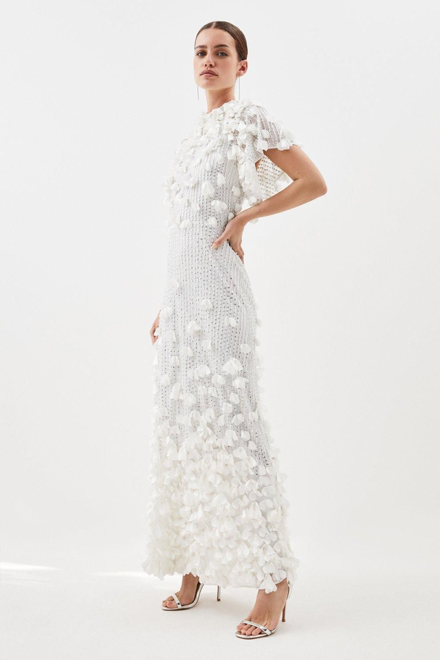 Petite Crystal Applique Angel Sleeve Woven Maxi Dress | Karen Millen