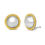 Estate Jewelry Two Tone Vintage Circle Framed Clip-On Button Earrings In Solid Sterling Silver