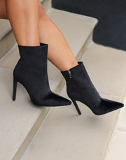 Harvie Black Faux Pony Hair Heeled Ankle Boots