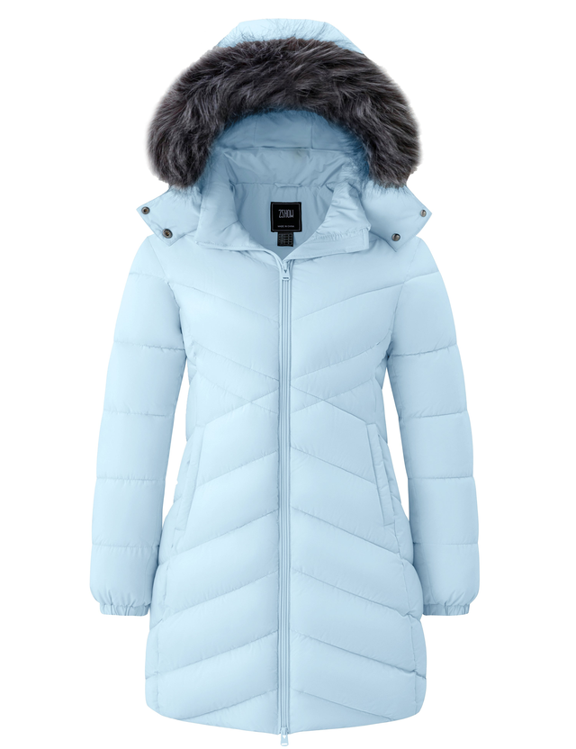 ZSHOW Women's Long Winter Coat Waterproof Warm Quilted Puffer Jacket with Faux Fur Hood