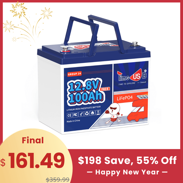 【🔥New Year Sale】Timeusb 12V 100Ah Group 24 LiFePO4 Battery