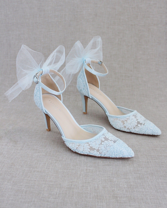 Lace Wedding Heels with Tulle Bow