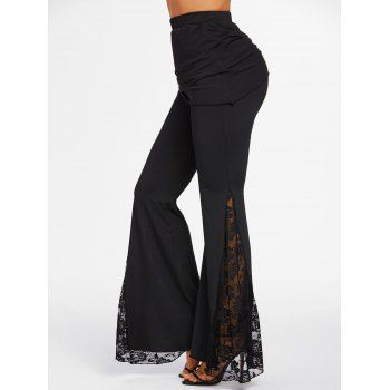 Flower Lace Insert Skirted Flare Pants