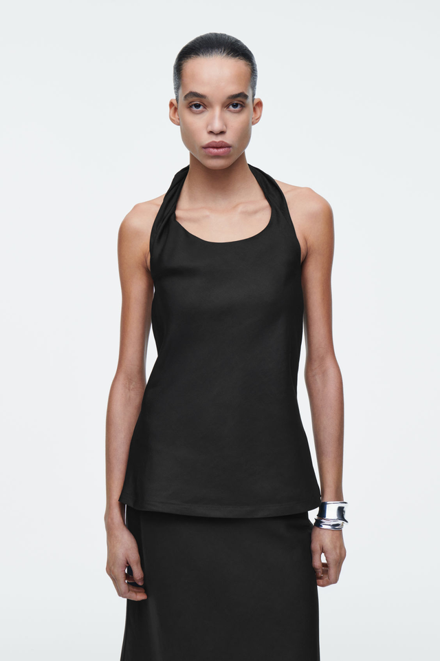 TWIST-DETAIL LINEN-BLEND TOP