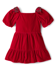 Baby Girls Plaid Bow Flannel Bubble Dress - Royal Christmas - Red