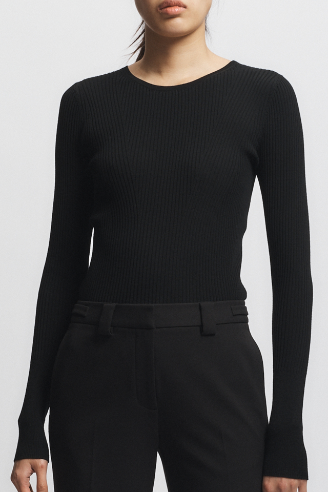 Atlas Rib Crewneck Sweater, Black