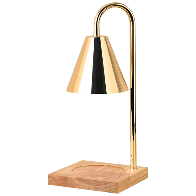 Gold Candle Holder with Light Wood Base | Electric Candle Warmer