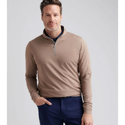 Peter Millar Men's Perth Melange Performance Quarter-Zip Pullover Sweater - Poplar Brown