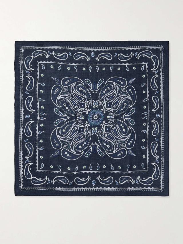 Paisley-Print Wool Scarf - navy - One Size
