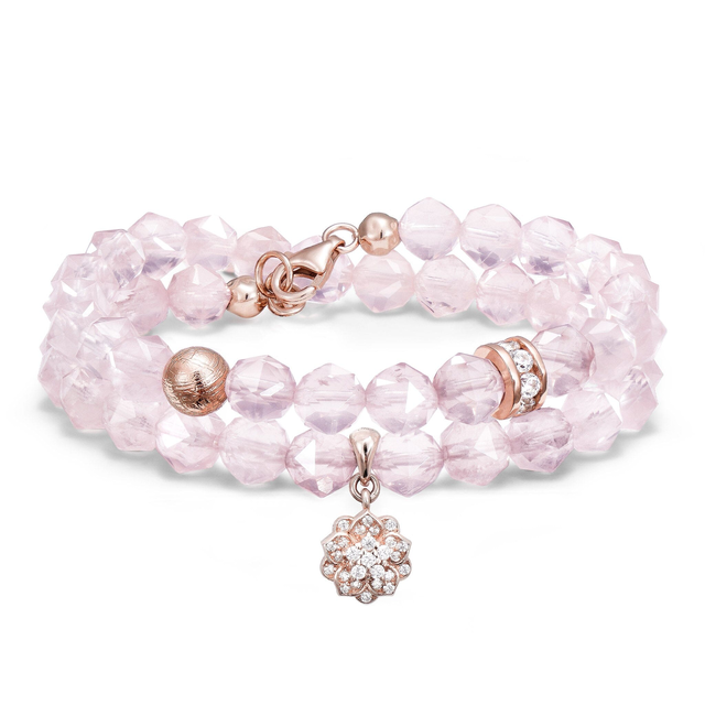 Violet Double Wrap Rose Quartz & Meteorite Bracelet
