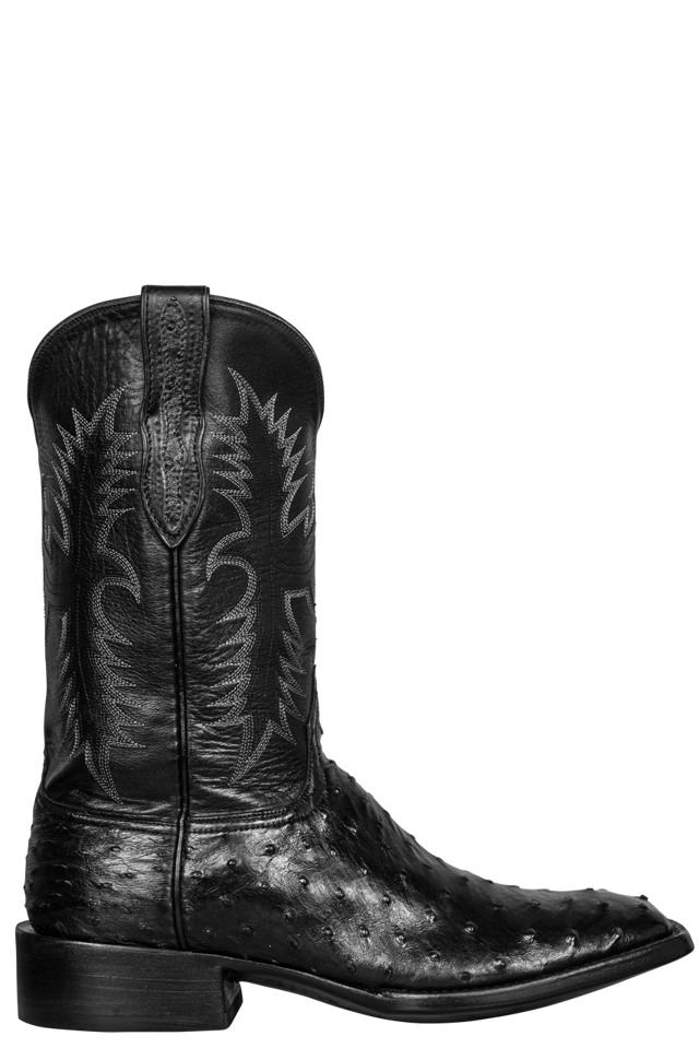 Black Jack Full Quill Ostrich & Florence Buffalo Cowboy Boots - Black
