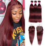 Burgundy Red Hair Bundles With Closure Human Hair Straight Hairstyle