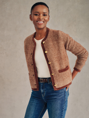 Brown/Off_White Herringbone Jacquard Inez Cardigan | Women's Sweaters | J.McLaughlin