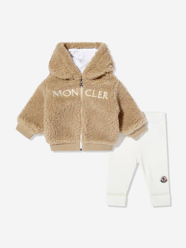 Moncler Enfant Baby Teddy Fleece Outfit Set in Beige