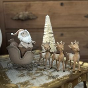 Whimsical Santa And Reindeer Sleigh Tabletop Decor