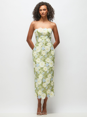 Strapless Daisy Lace Column Midi Dress
