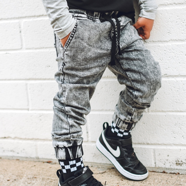 Acid Wash Blue Denim Jogger Pants