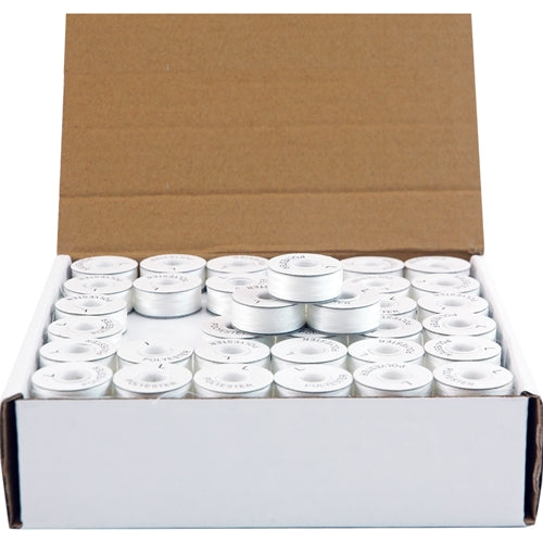 Prewound Embroidery Bobbins - 144 Count Per Box - White Cardboard Sided - L Style