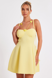 Lemon Floral Trim Mini Dress