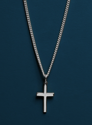925 Sterling Silver Cross on Sterling Rhodium Coated Curb Chain