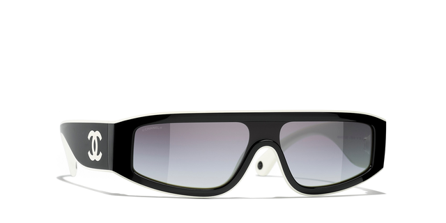 CHANEL Shield Sunglasses CH6057 Black & White - Women Luxury Sunglasses, Grey Lens
