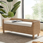 Candela Rattan Bench with Storage and Cream Cushion