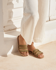 Eva Three Bands|Swim Sandals - O02ED - Honolulu Kaki Green Cuero