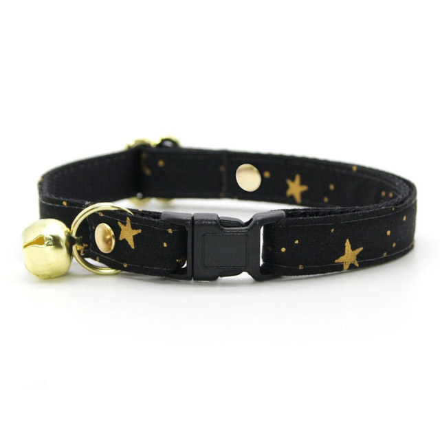 Rifle Paper Co® Cat Collar - "Noir" - Black & Gold Star Cat Collar / Breakaway Buckle or Non-Breakaway / Cat, Kitten + Small Dog Sizes