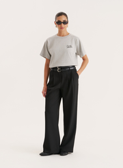 Black Belted Tailored Wide Leg Trouser-Mira