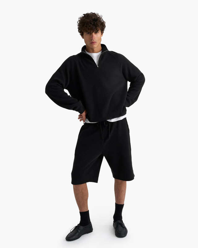 Cotton Waffle Pull On Shorts - Black