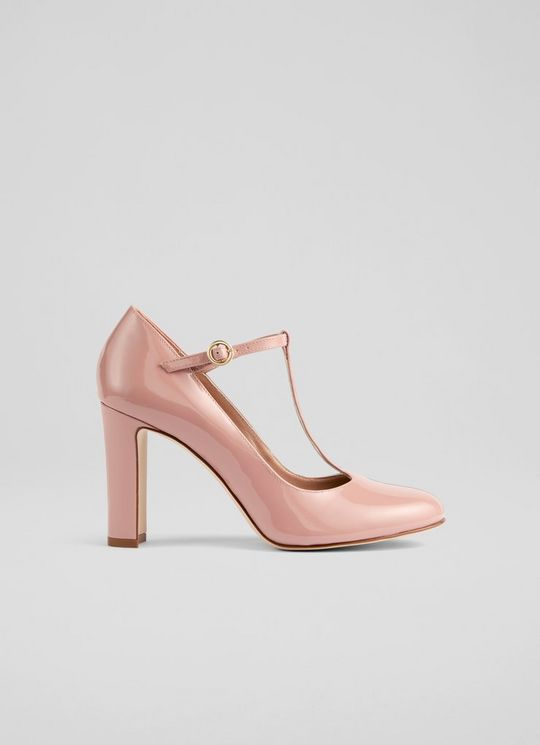 Annalise Pink Patent Maryjane T Bar Court Heels