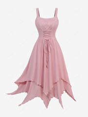Plus Size Rose Flower Lace Panel Lace-up Ruffles Layered Asymmetrical Tank Cottagecore Dress