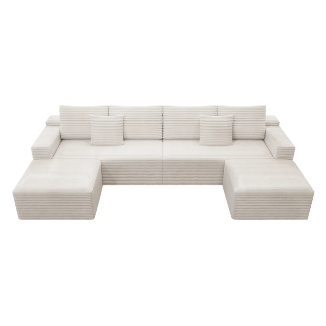 Flexo Corduroy Modular U-Shaped Sectional Couch with 2 ottomans