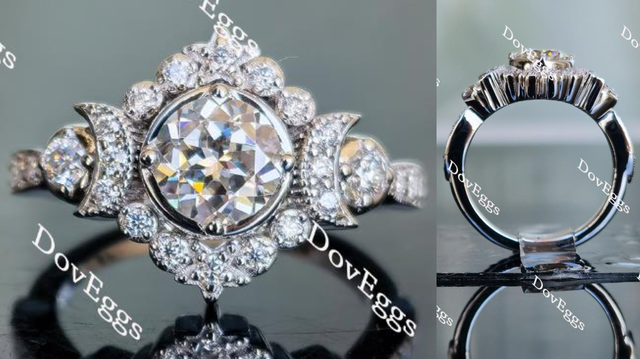 Doveggs round moon star moissanite engagement ring