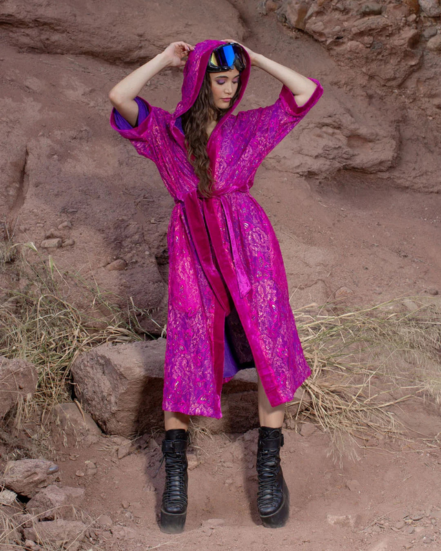 Women's Festival Kimono | Metallic Pink Butterfly