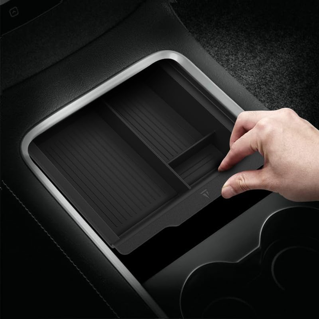 Center Console Organizer Tray Designed for Tesla Model Y (2025) Smooth Slide Silicone Interior Storage Accessories