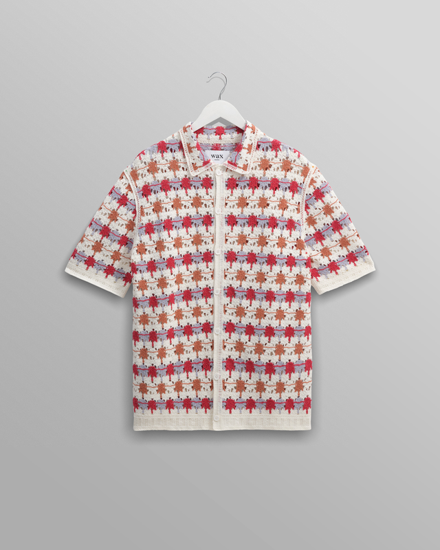 Porto - Ecru And Multicolour Splash Crochet Knitted Polo Shirt