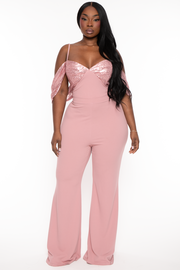 Plus Size Tennisha  Sequins Jumpsuit - Light Rose