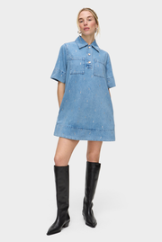 Grace Diamante Short Sleeve Denim Dress