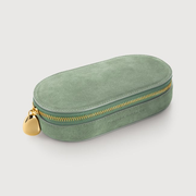 Leather Suede Oval Jewellery Box - Olive