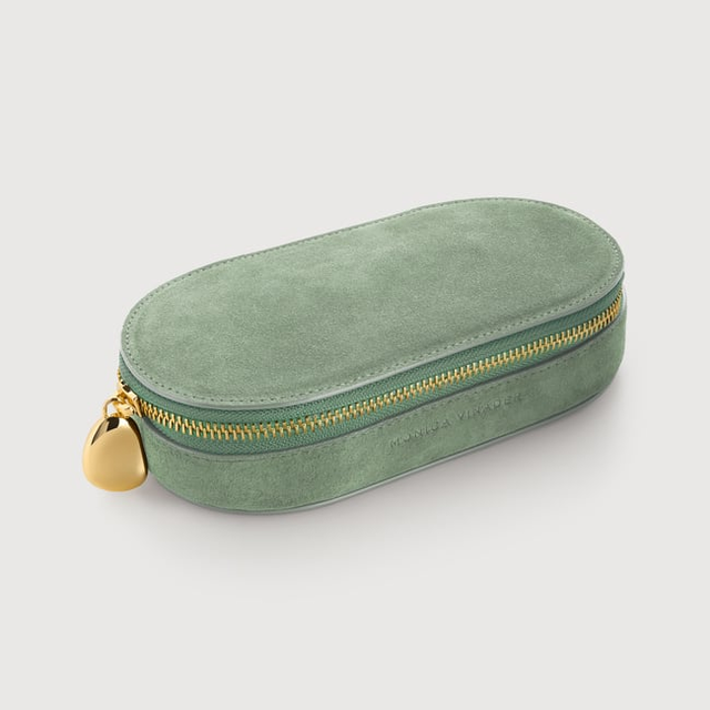 Leather Suede Oval Jewellery Box - Olive