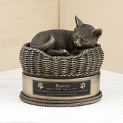 Bronze Cat in Basket Cremation Urn