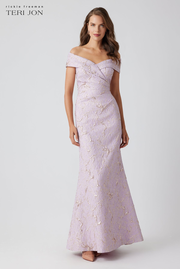 Metallic Jacquard Portrait Side Drape Gown