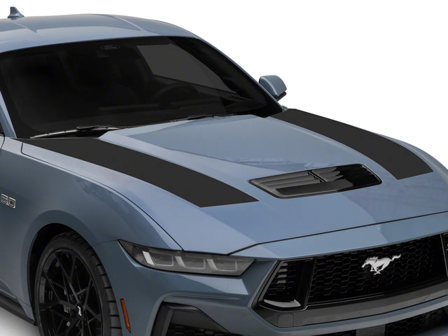 SEC10 Dark Horse Style Hood Accent Stripes; Gloss Black (24-25 Mustang)